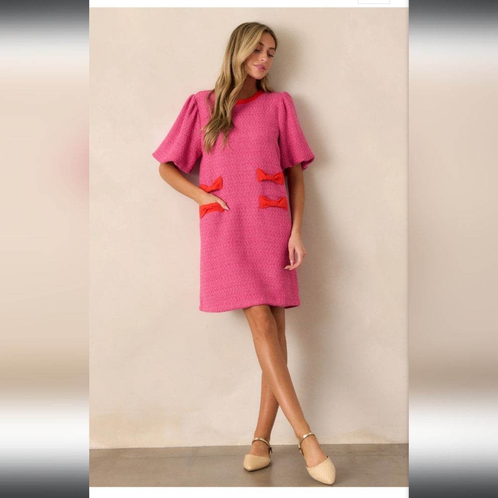 Chic Pink Dress with Red Accents